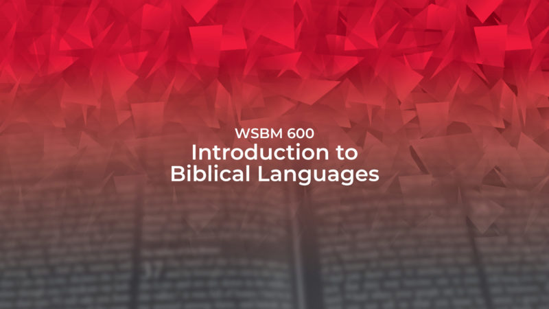 WSBM 600 Introduction to Biblical Languages